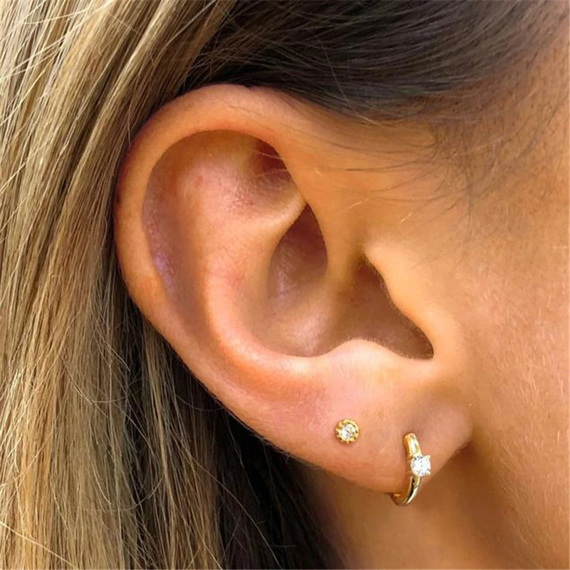 여성용 귀걸이 골드 작은 후프 귀걸이, 소녀 귀 뼈 귀걸이 지르콘 스네이크 스타 아이 aretes A30