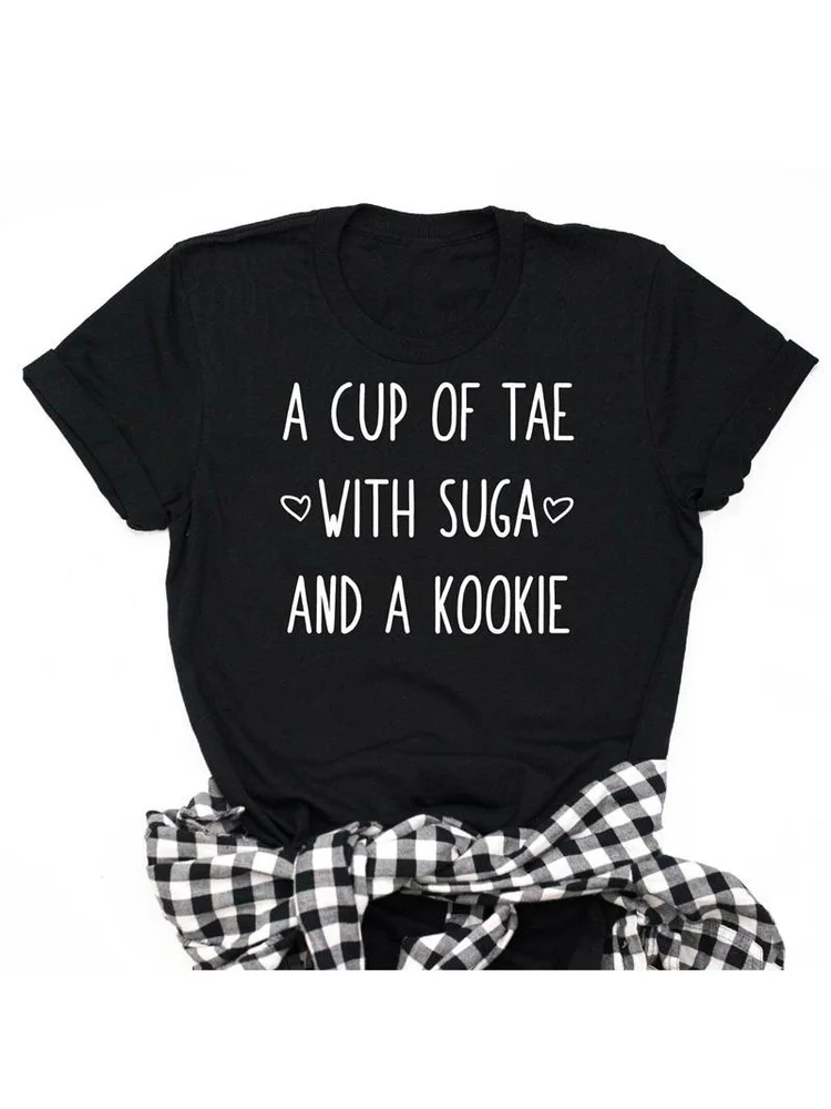 

Women Casual A Cup of Tea with Sugar and A Cookie TShirts Summer Fashion Tumblr Graphic Top Clothing