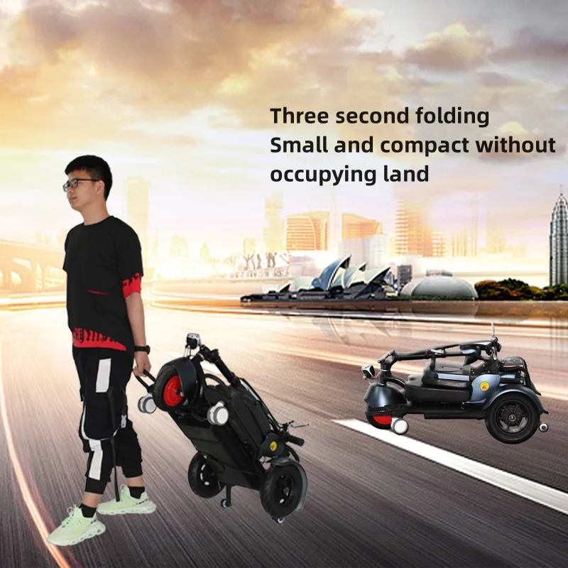 Mini Folding Electric Tricycle Adults For Women 48V 3 Wheeled Electric Scooter Foldable Portable For Long Travel With Basket