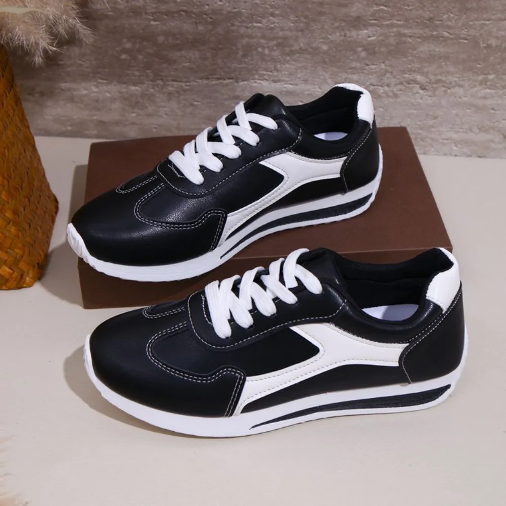 Women's Shoes 2025 New Front Lace-up Women's Vulcanize Shoes Fashion Color Matching Hot Sale Round Head Comfortable Casual Shoes