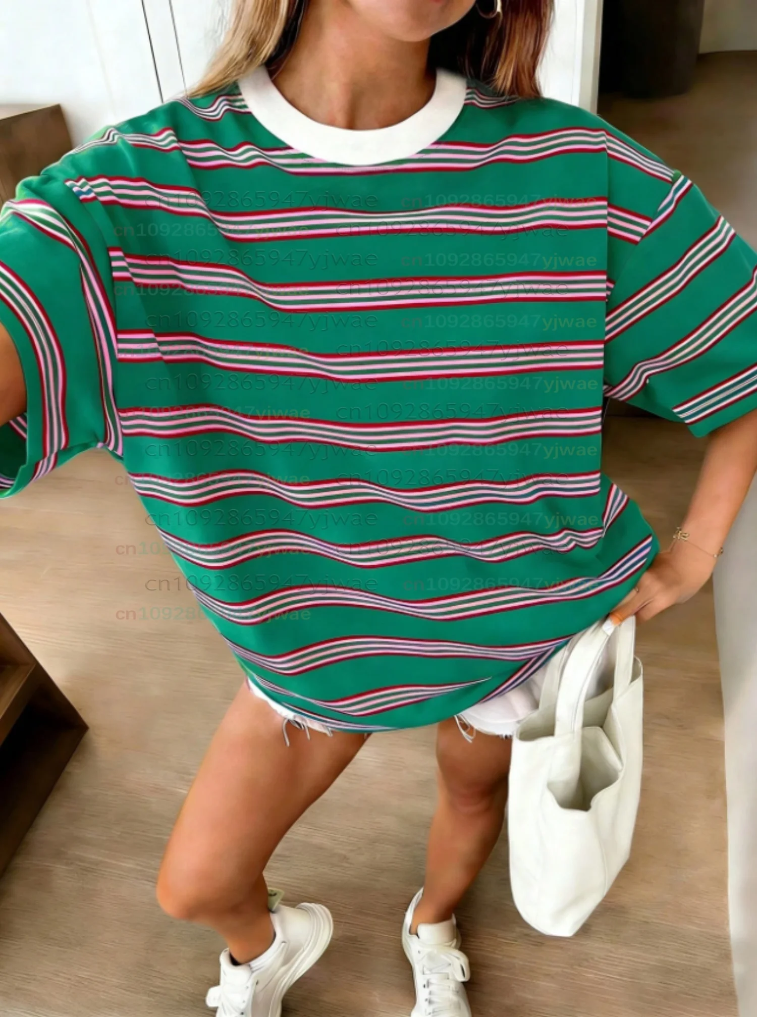 2026 Womens men plus size Short Sleeve stripe Print T-Shirt Girl Round Neck Tee Outdoor Sports plus-size women's clothing 5
