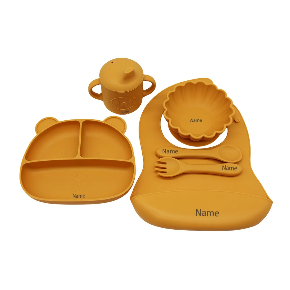 6-Piece Silicone Tableware Set with Free Name Engraving Creative gifts tailored for boys and girls