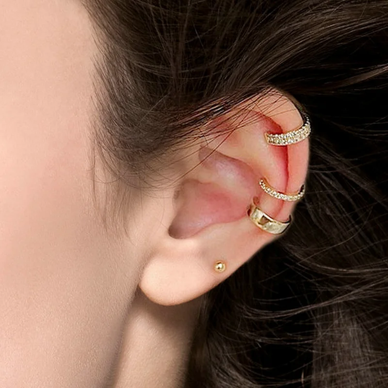 

3Pcs Unisex Fashion Clips Earrings Minimalist Zircon Cartilage Hoop Earrings Set Fake Piercing