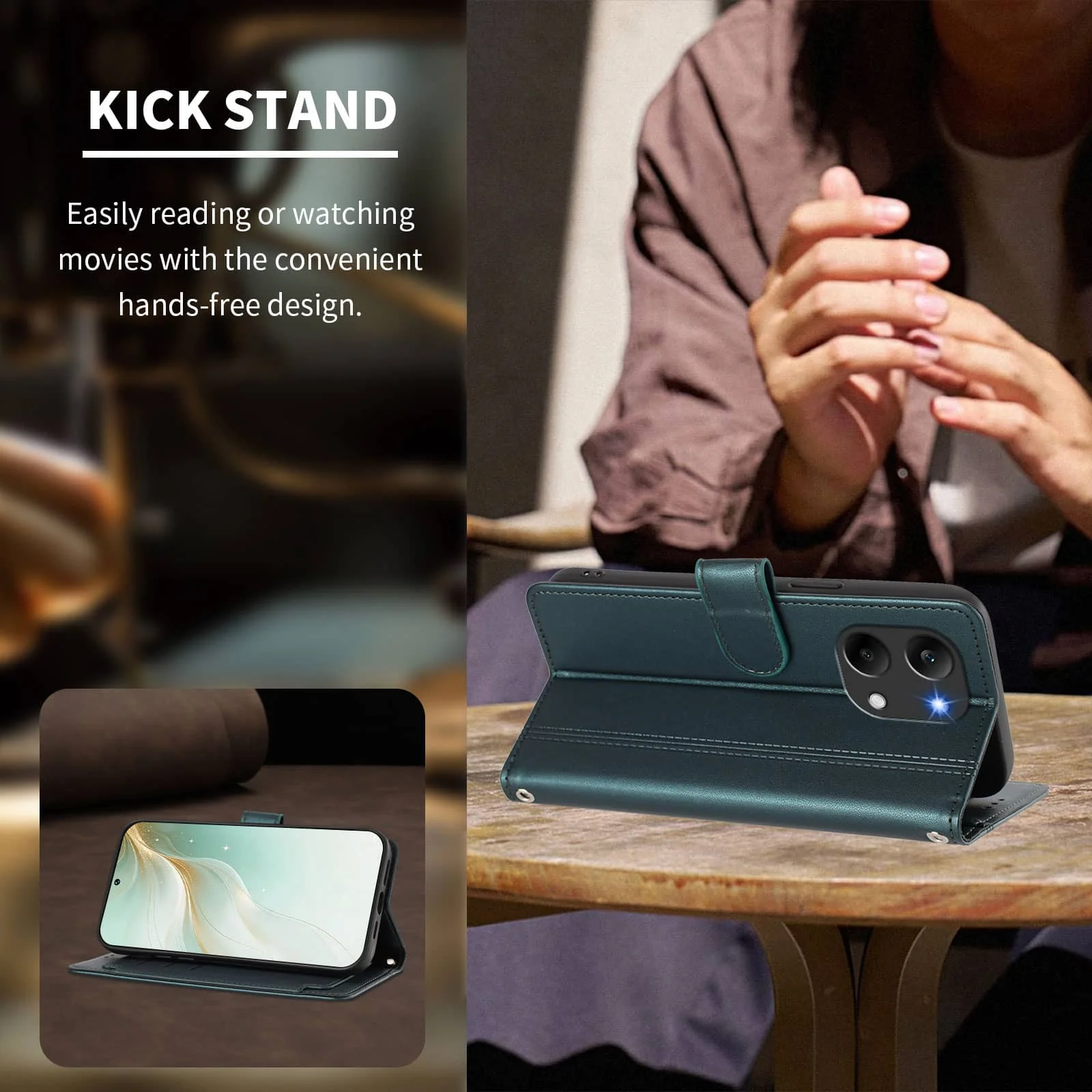Slim Flip Wallet Case with Magnetic Clasp and Kickstand Feature