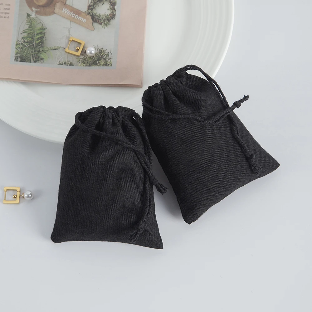 100/50 Pack Black Cotton Jewelry Gift Bags Sachet Bag Multipurpose Drawstring Organizer Packaing Pouch for Earring Ring Bracelet