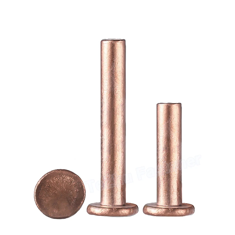 1-50pcs Flat Head Rivets M2 M2.5 M3 M4 M5 M6 M8 Solid Purple Copper Hand Knock Riveter Stud Length 3/4/5/6/8/10~25/30/40mm GB109 for Rivets And Fasteners Rivets And Screws