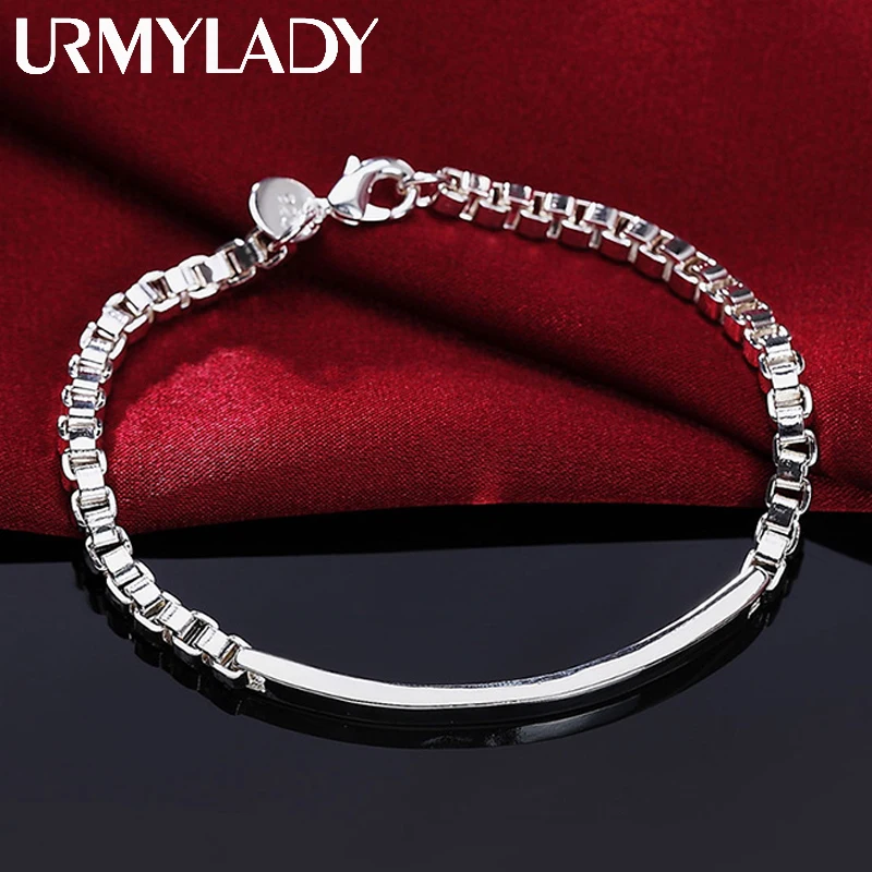 

URMYLADY 925 Sterling Silver 4mm Box Chain Bracelet For Women Men Wedding Engagement Party Fashion Charm High Quality Jewelry