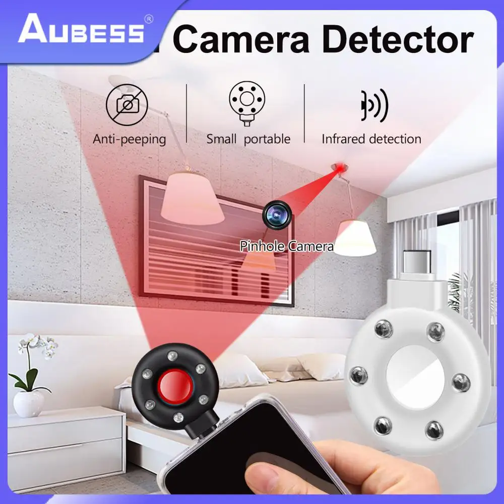 USB-C Anti Candid Camera Detector Travel Hotel Lens Detect Gadget Anti-Theft Camera LED IR Alarm Detector Security