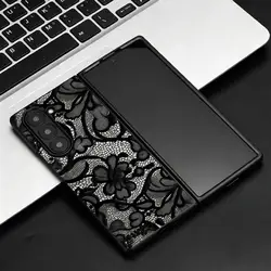 Luxurious Burgundy and Black Lace Phone Case Cover for Galaxy Z Fold4 (Mix01)