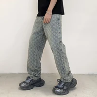 2024 street Latest designer Pattern Jacquard Jeans Looser Hollow-out Men's Pants Full Length Denim Clothing Black Blue men's pan 2