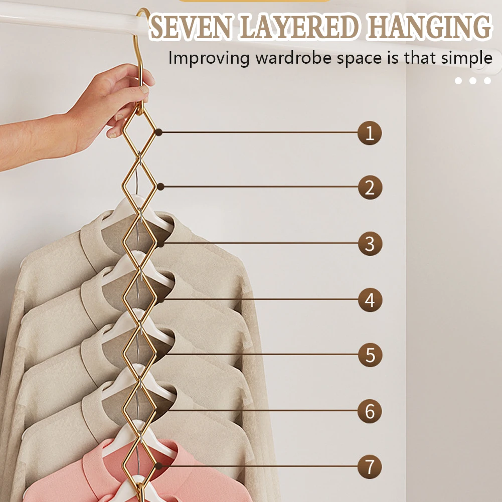 Stainless Steel 7-Hole Support Clothes Hanger Household Saving Space Clothes Rack for Dormitory Hanging Folding Clothes Rack 2