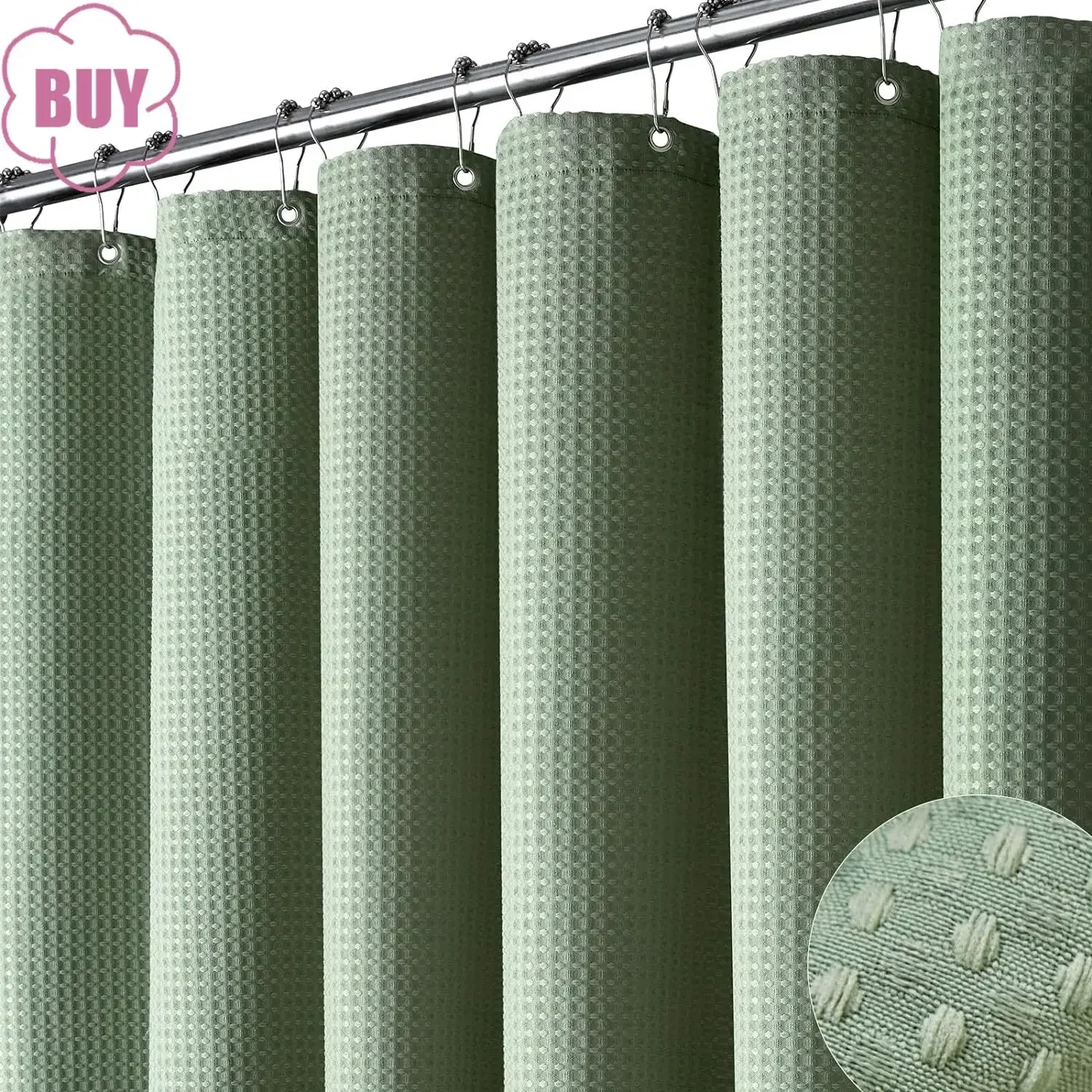 LaCyan 3-in-1 Duschvorhang-Set – Wasserdichtes Waffelgewebe Mit 6 Edelstahlhaken, 91x183 Cm