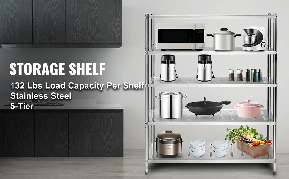 SucceBuy 4/5 Tier Storage Shelf Storage Shelving Unit Stainless Steel Garage Shelf with Adjustable Height and Vent Holes