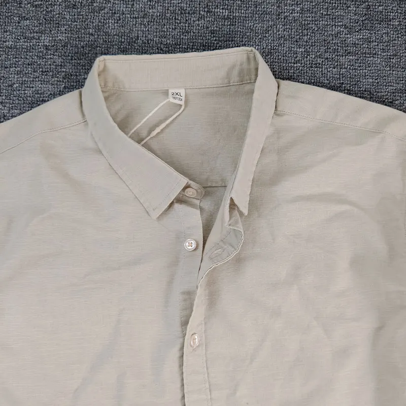 Comfortable Stylish Men\'s Long-Sleeve Cotton-Linen Shirt with Classic Collar Youthful Flaxen Design Tops