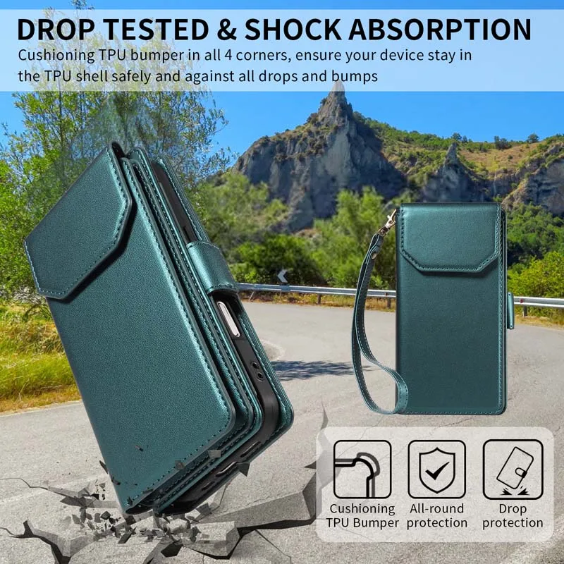 Premium Flip Leather Wallet Case with Multi-Card Zipper Cover
