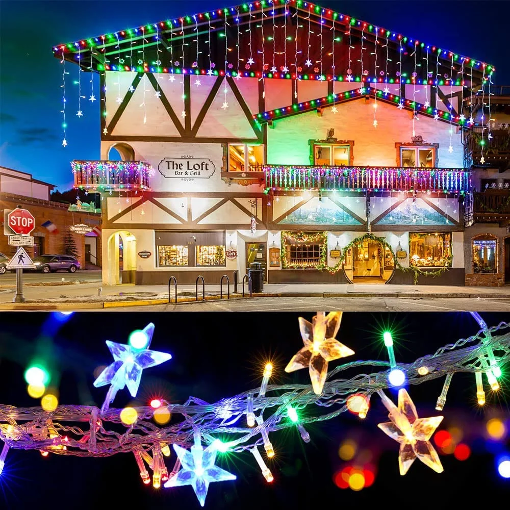 Christmas Decoration On House 2025 Led Icicle Star Lights Outdoor Christmas Decoration On House 2025 Led Icicle Star Lights Outdoor Curtain Garlands Waterproof IP44 7 20