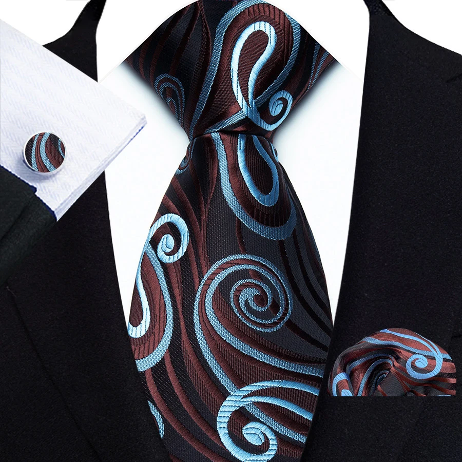 Herren Krawatten Taschentuch Manschettenknöpfe Set Smoking Zubehör Luxus Braun Streifen Dot Floral Krawatten Für Party Abendessen Hochzeit – Detail 17