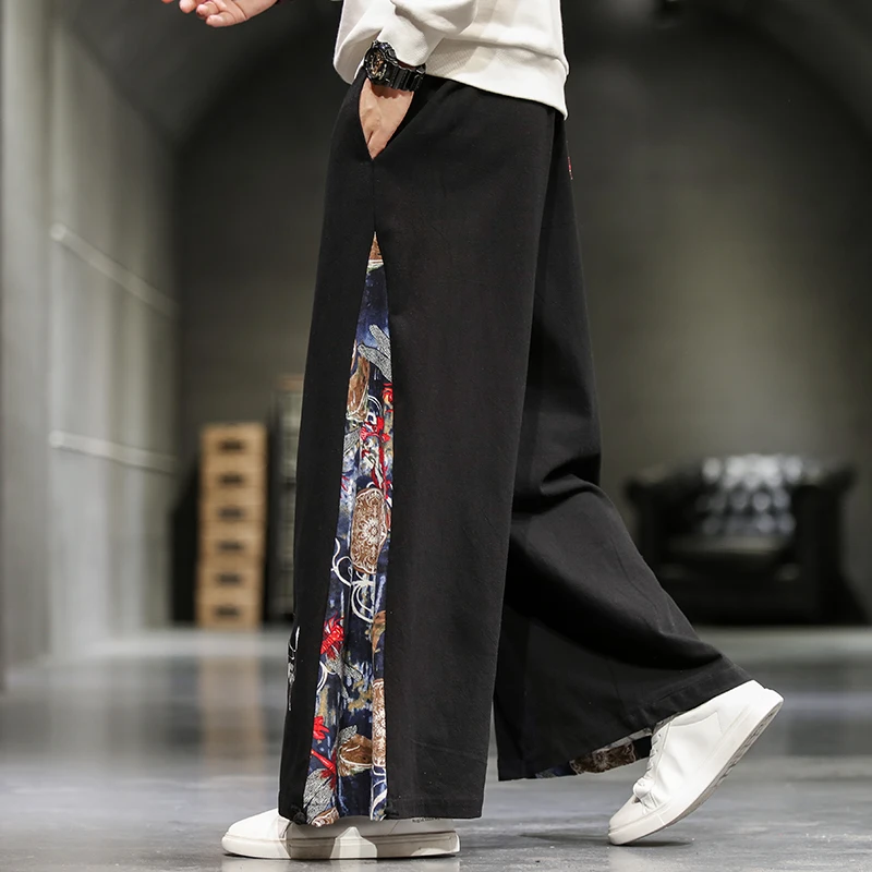 Chinese Style Wide Leg Flared Pants Men's National Style Casual Pants Kung Fu Hanfu Traditional