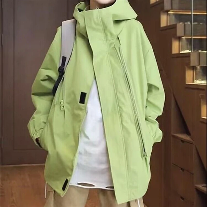

Women's Oversized Hoodie Coat Spring Autumn Couples Top American Street Unisex Style Female Lapel Long Sleeve Zipper Thin Jacket