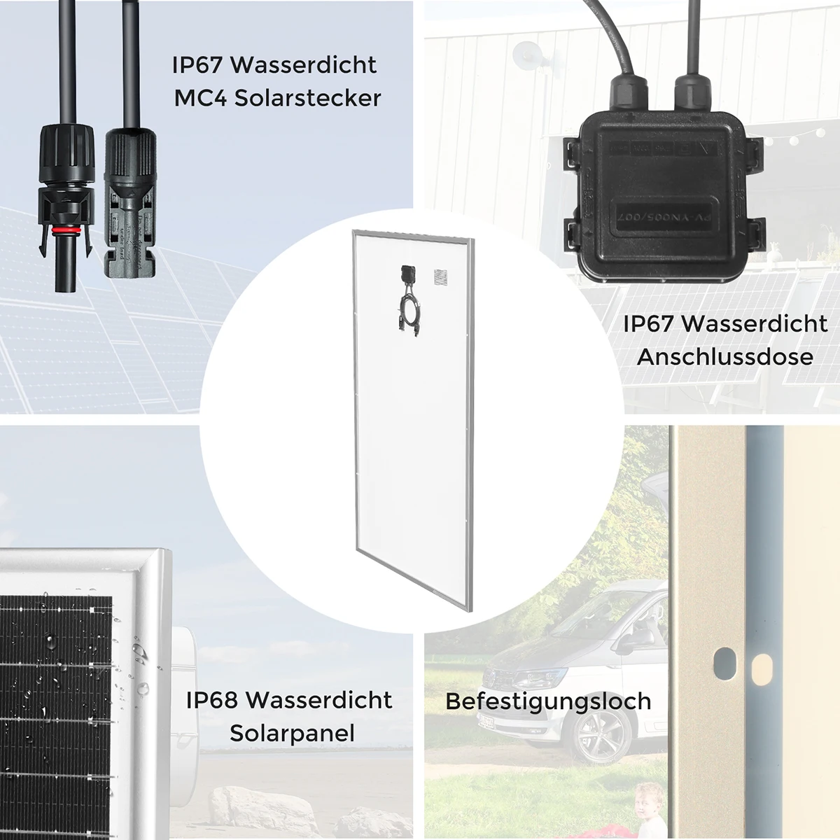 Solar Panel China 유리 경질 태양 전지판, 단결정 실리콘 방수 태양 전지판, 12V 충전, 캠핑, 가정, RV CE, 중국, 18V, 400W, 200W
