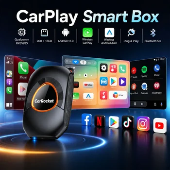Box Smart AI Android 15 con Carplay Wireless e Adattatore Android Auto per YouTube e Netflix, Compatibile con Lexus, Ford, Toyota, VW, Benz, Kia, MG, Haval, Fiat