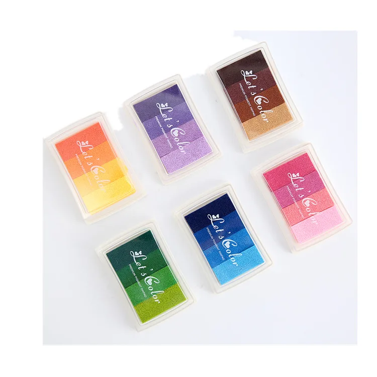 Creative Stationery Four Color Gradient Concave Waist Inkpad Rainbow Seal Supplies Fingerprint Accessory, ink stamp pad