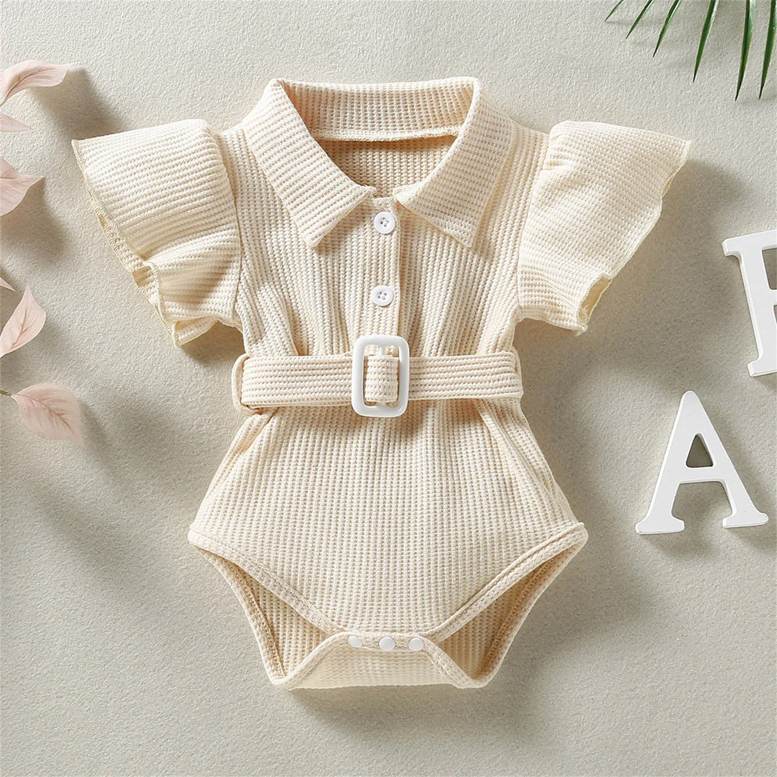Baby Girl Warm Clothes Toddler Kids Infant Girls Cute Ribbed Flare Short Sleeves Romper Jumpsuit Belt Womens Ballerina Leotard