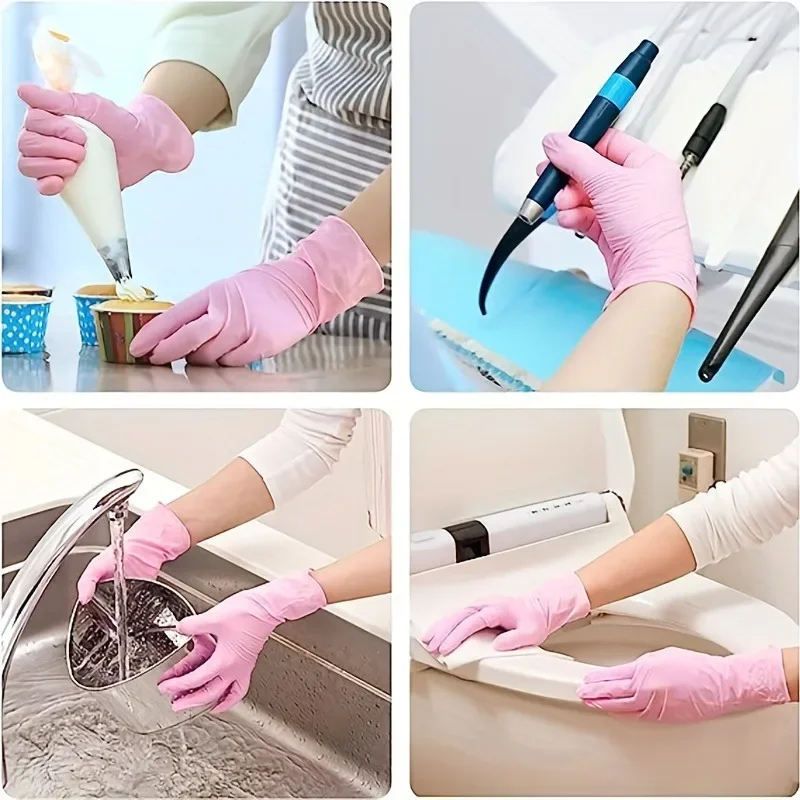 Disposable Gloves 100/50PCS Light Pink Nitrile Waterproof Anti-static for Kitchen Cooking