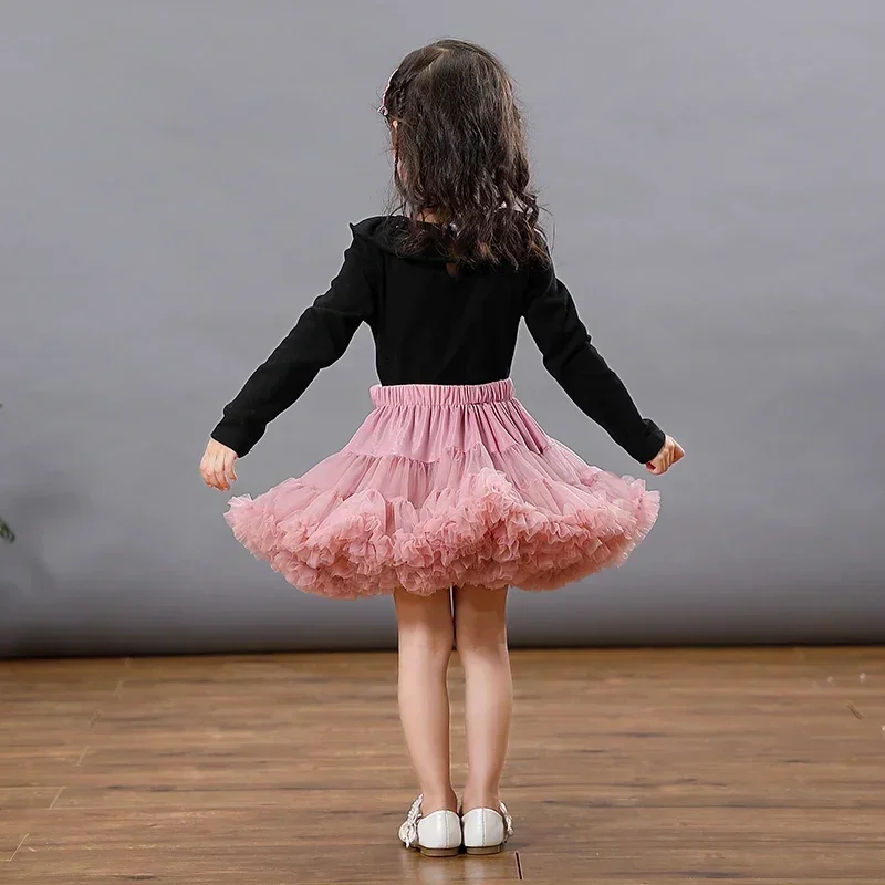 HOT Girls Tutu Skirts Solid Fluffy Tulle Princess Ball Gown Pettiskirt Kids Ballet Party Performance Dress for Children PP001