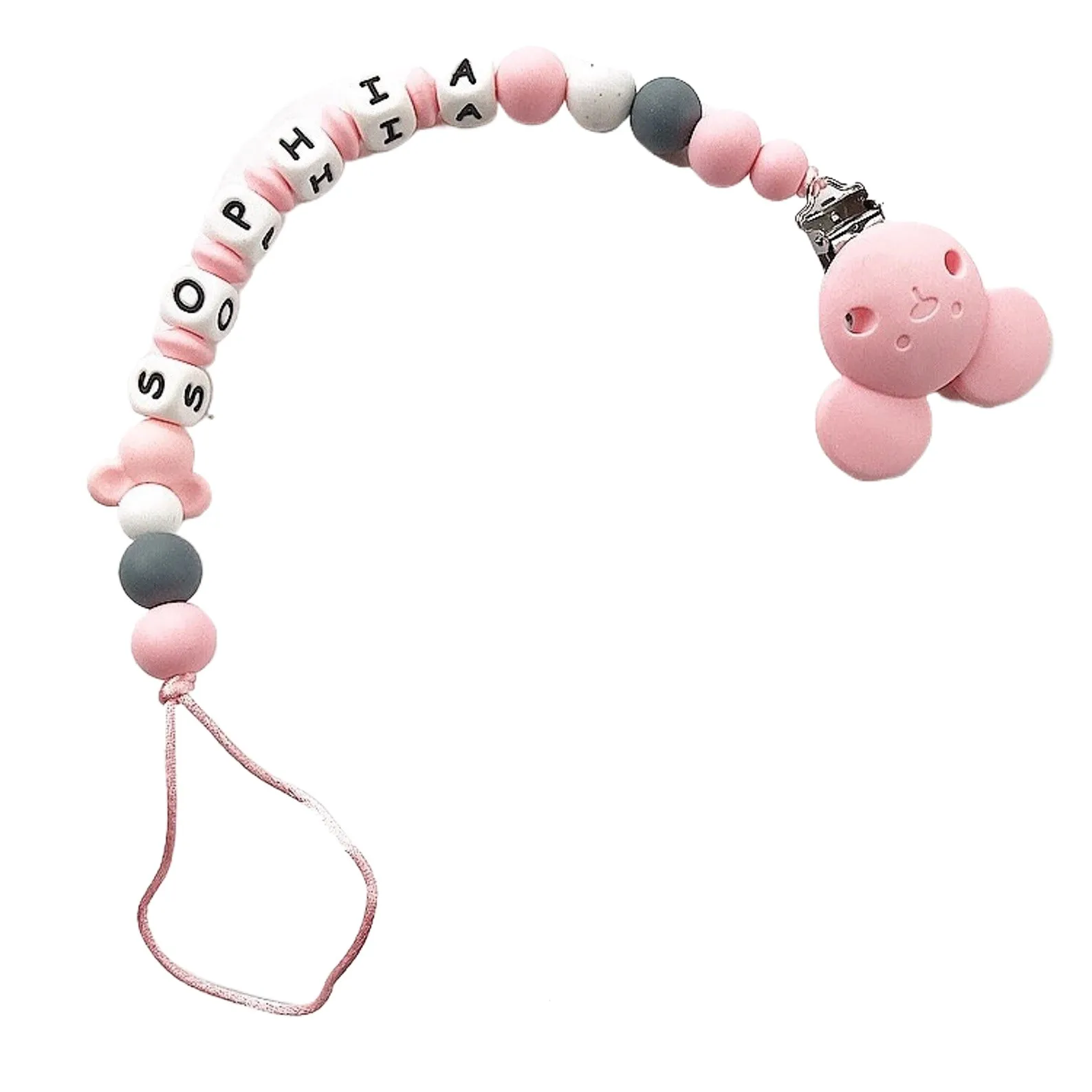 Personalized Name Mouse Head Pacifier Clip Custom Baby Silicone Teether Holder