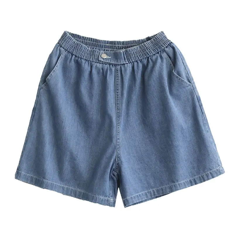 Women's Clothing Casual Loose Solid Color Thin Denim Shorts 2023 Summer Female Elastic High Simplicity Waist Wide Leg Pants