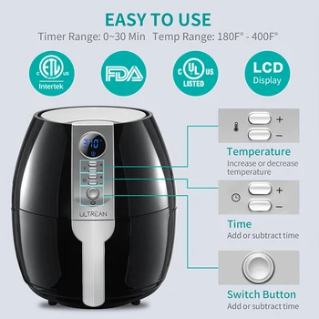 ULTREAN 4L Air Fryer Electric Hot fryer Oil-free Auto Household Kitchen 360°Baking Convection Oven Deep Fryer with Touch Control 2