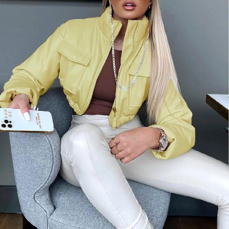 

Женская Праздничная парка на молнии, пуховое пальто, верхняя теплая Толстая парка, парная одежда, укороченная пуховая куртка с карманами, зимняя куртка