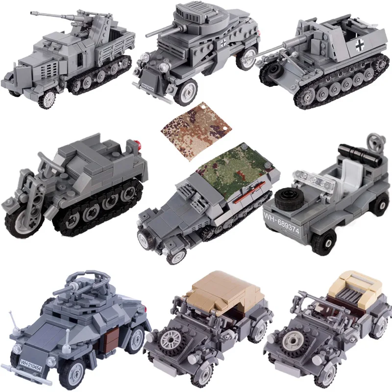 

WW2 German Soldier Figure Vehicle Tank Building Block Armored VW82 Barrel Transport Car Weapon MOC Bricks Gift Toys For Kid S003