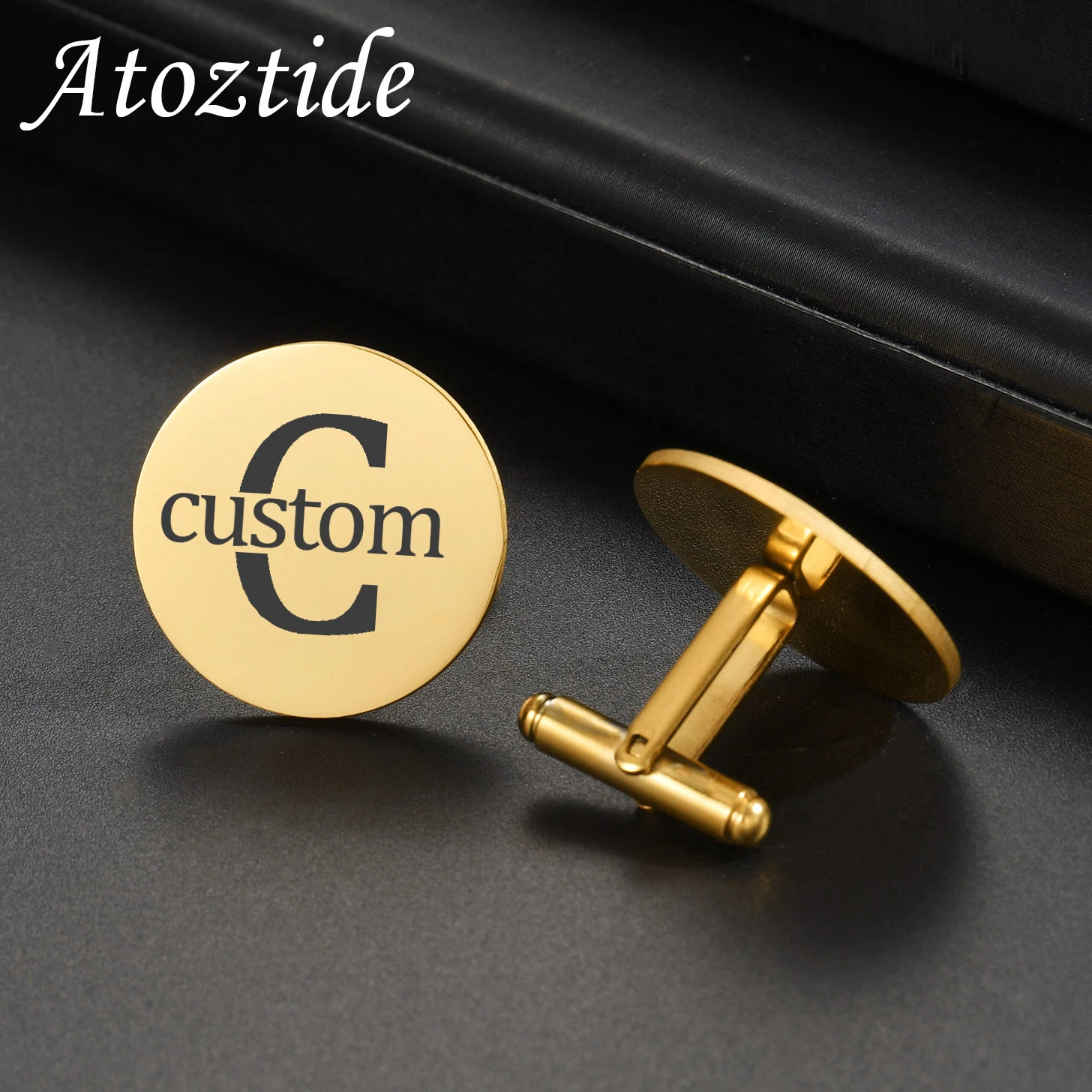 Atoztide Персонализирани копчета за ръкавели с потребителско име за мъжка риза Копчета за маншети с големи букви Инициали Бижута Сватбени подаръци Аксесоари