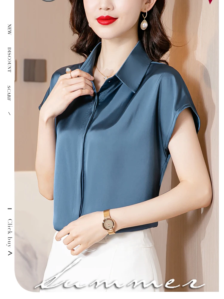 Vintage Blouse Satin Summer Top for Women