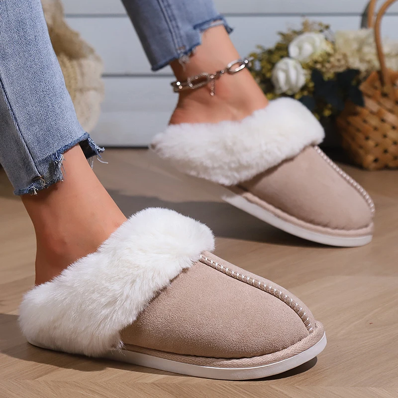 Faux Suede Fluffy Fur Slippers for Women - Non-Slip, Indoor Cotton Shoes - true deals club