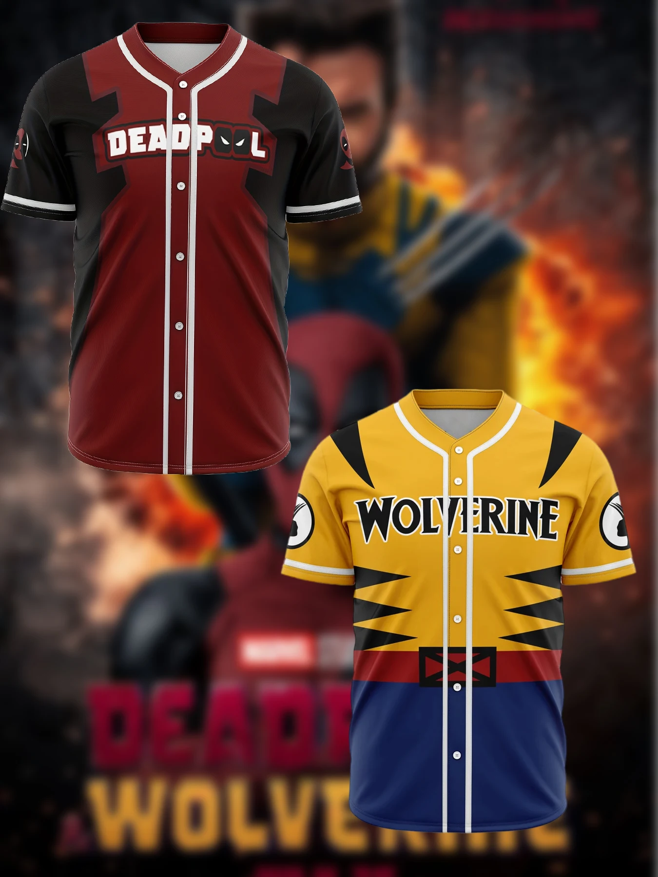 Baseball Jersey MINISO Marvel Deadpool & Wolverine Avengers Personalized Cosplay V-Neck Uniform for Party Gifts Kids