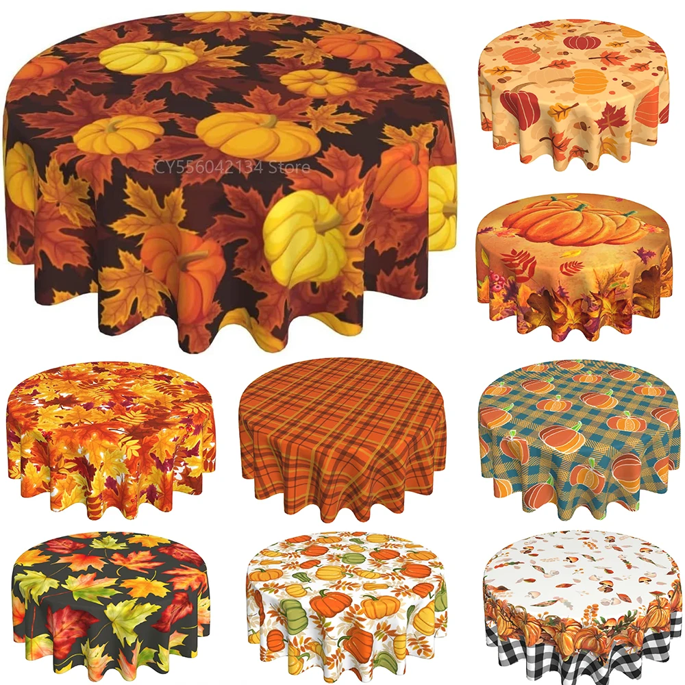 

Fall Pumpkin Tablecloth 60 Inch Round Autumn Thanksgiving Table Cloth Dust-Proof Wrinkle Resistant Rustic Tablecloth