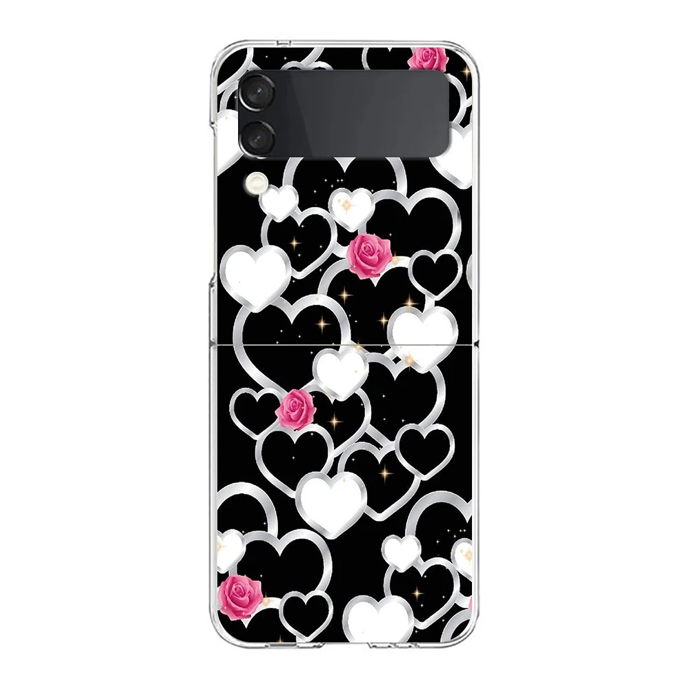 Gold Rose Love Heart Design Hard Folding Clear Phone Case - Elegant Protective Back Cover