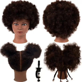 Testa di manichino per capelli ricci africani 100% capelli umani Capelli ricci Parrucchiere Styling dei capelli Parrucchiere Pratica Styling