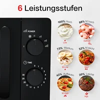 Four à micro-ondes compact 20L, puissance 700W avec 6 niveaux de puissance et minuteur, pour décongeler et réchauffer, noir/blanc 4