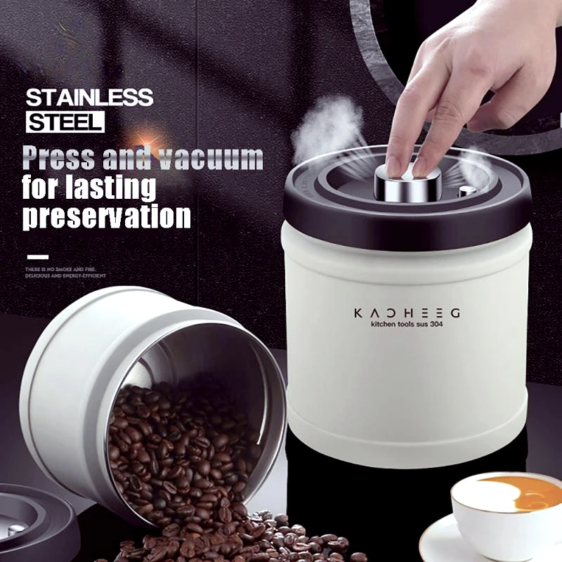 VacuumSealCoffeeBeansCanisterAirtightStainlessSteelKitchenFoodStorageContainerFor