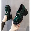 New Spring and Autumn Fashion British Style Women's Thick Soled High Heels Metal Decorative Single Shoes 1