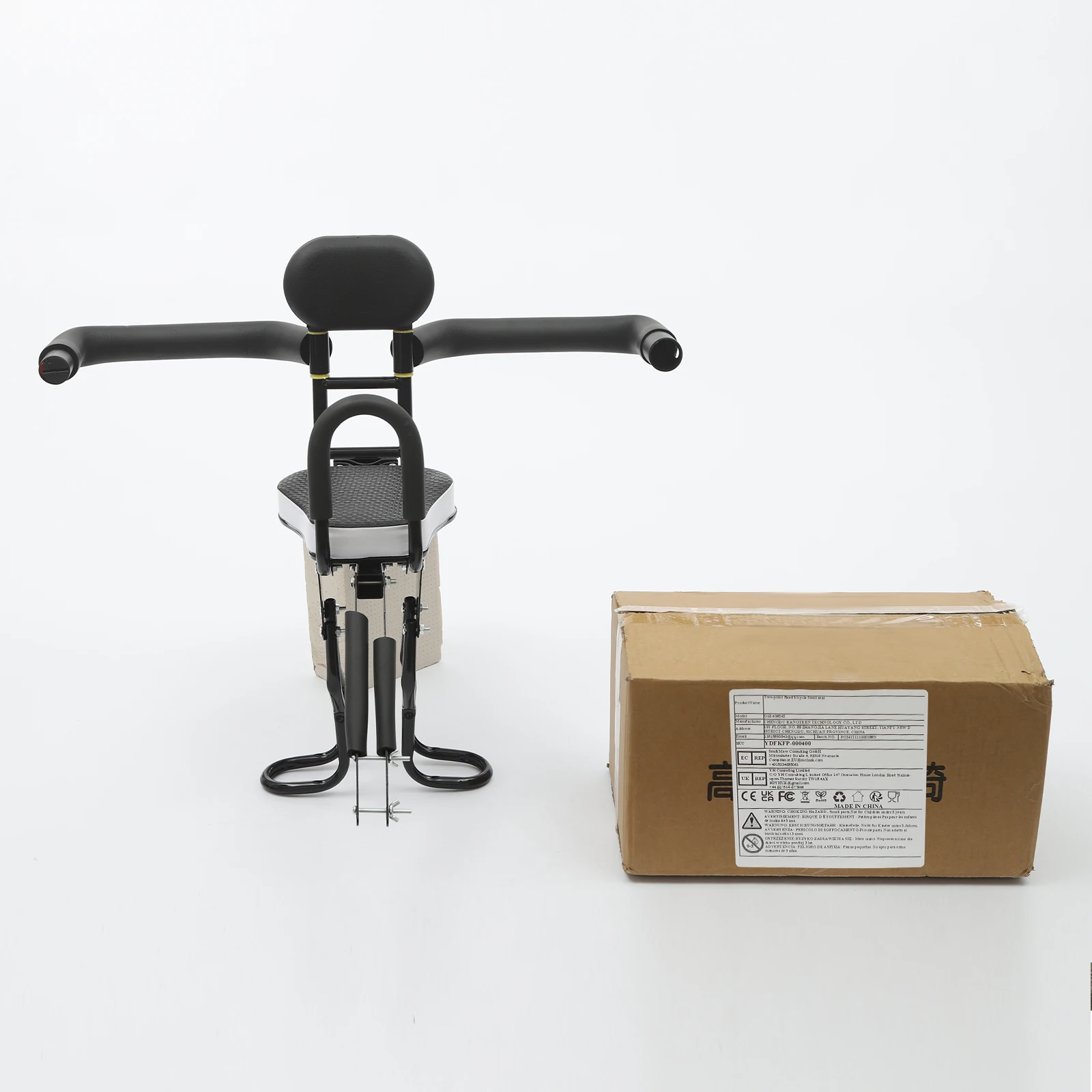 Front-Mounted Steel Child Bike Seat, Adjustable Pedals, and Safety Handrail for Toddlers (1–5 Years)