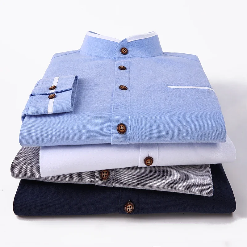 Long Sleeve Shirt TFETTERS Autumn Long Sleeve Shirt Men Oversized Shirts Men Pocket Design Korean Style Stand-up Collar Slim Shirt