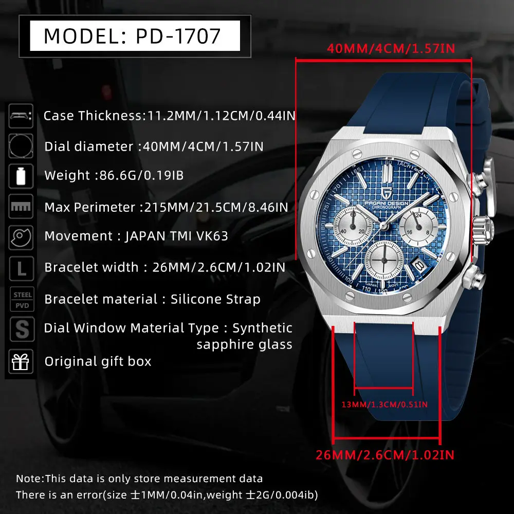 รูปสินค้า นาฬิกาควอตซ์ PAGANI DESIGN 2026 รุ่น VK63 สำหรับผู้ชาย ดีไซน์ธุรกิจ กระจกแซฟไฟร์ ตัวเรือนสแตนเลสสตีล กันน้ำ 20 บาร์ นาฬิกาโครโนมิเตอร์แบบสปอร์ต
