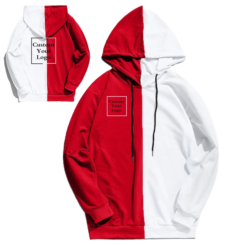 New Custom Logo Men's Casual Hoodie Creative Fashion Splice Sweater Two Color Contrast Simple Design Men's/women's Streetwear