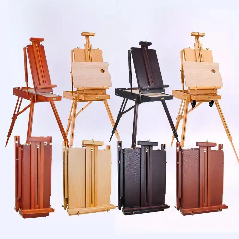 

Wooden Easel Caballete De Pintura Portable Easel Box Painting Artist Sketch Oil Painting Stand Wood Pull Rod Easel Art Supplies