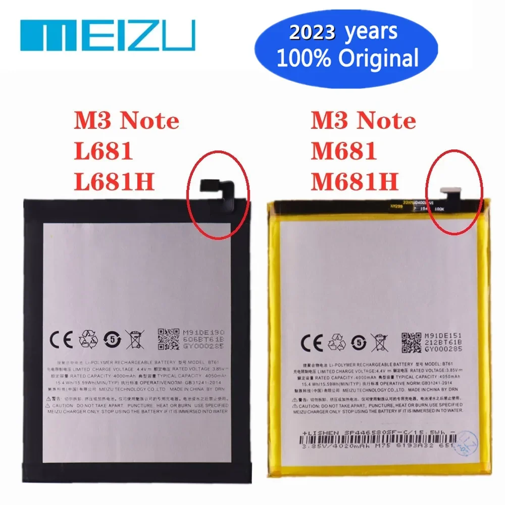 

2023 Years 100% Original Battery For Meizu M Version M3 Note M681H / L Version M3 Note L681H 4000mAh BT61 Phone Battery